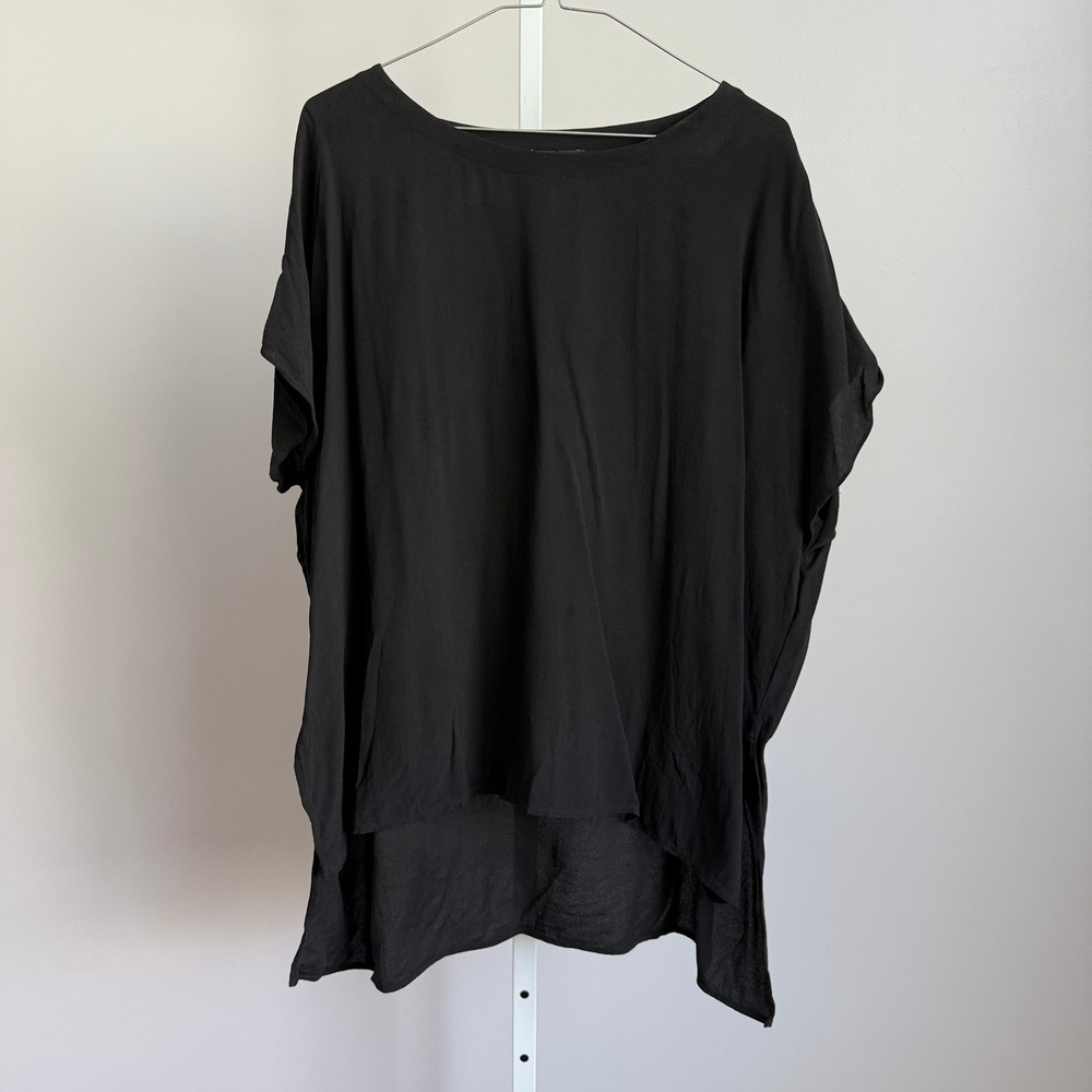 Eileen Fisher Silk Lagenlook Academia Minimalist‎ Relaxed Tunic XXS Black